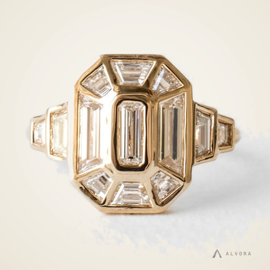 Vela Emerald Bezel, emerald bezel lab-grown diamond engagement ring