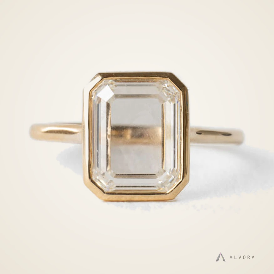 Orla Emerald Bezel, emerald bezel lab-grown diamond engagement ring