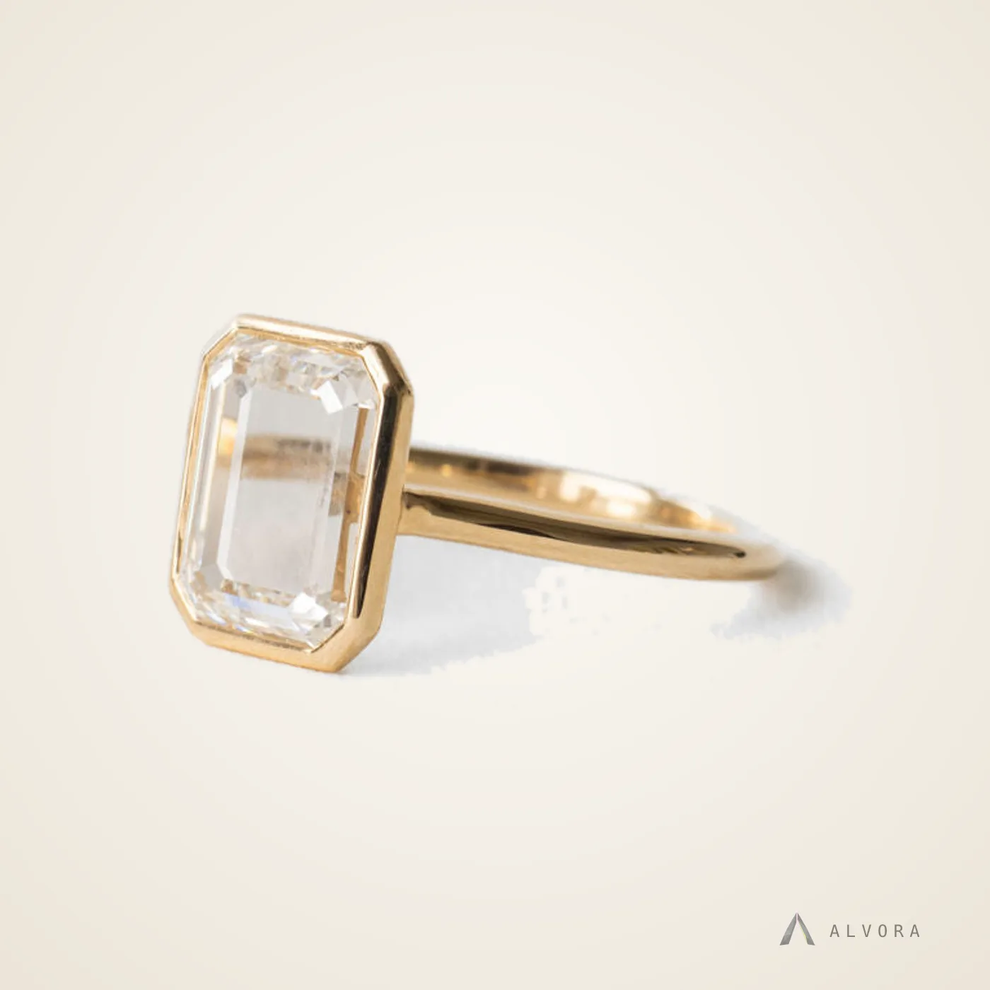 Orla Emerald Bezel, emerald bezel lab-grown diamond engagement ring